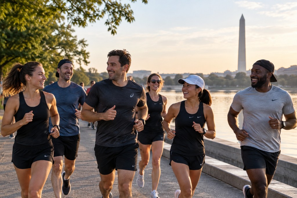 Runners training together along the waterfront